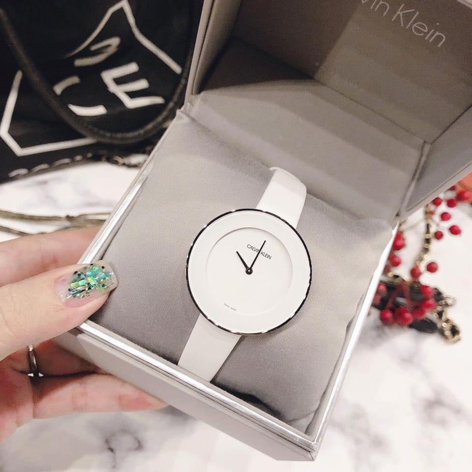  Shop Authentic Calvin Klein Chic White Dial White Leather Strap Watch for Women - K7N23TK2 - Luxxuri