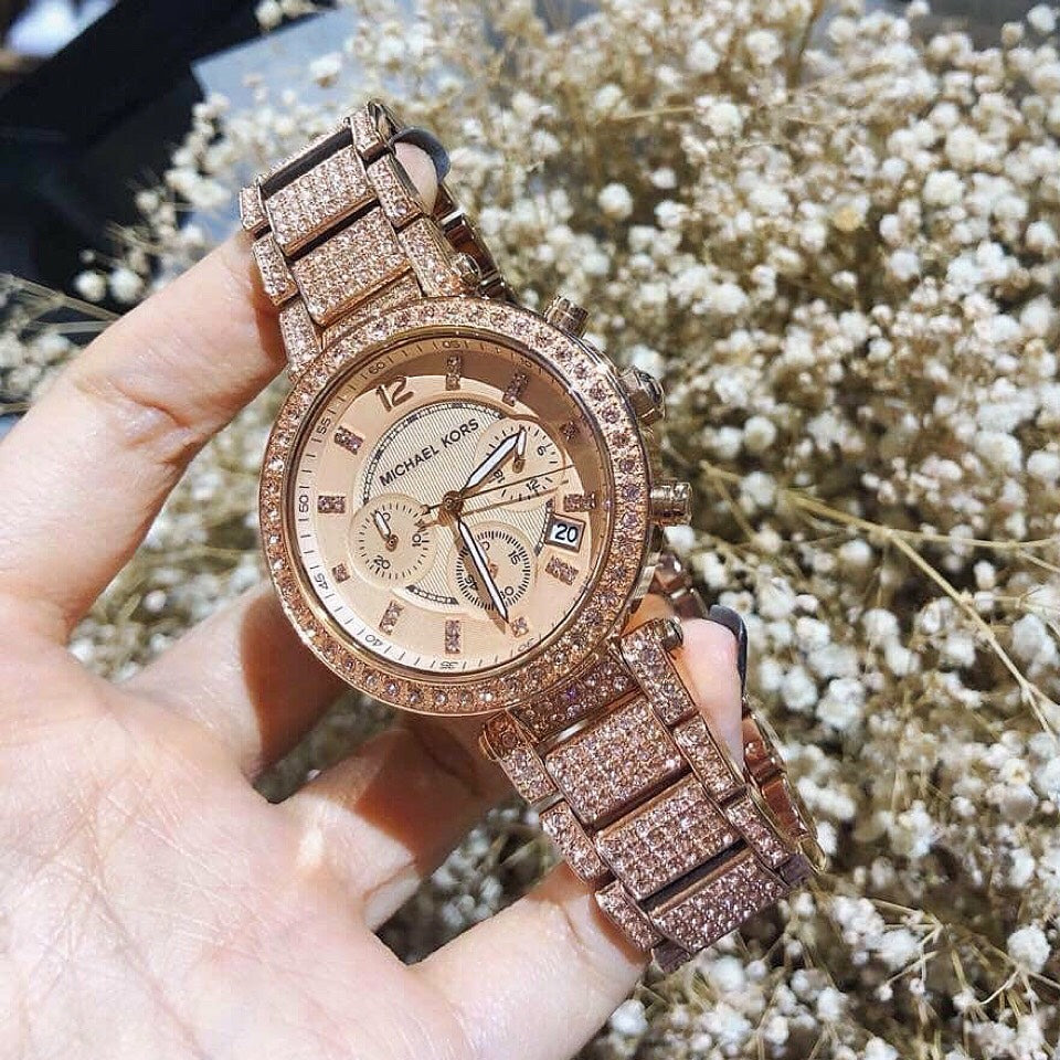  Shop Authentic Michael Kors Uptown Glam Parker Chronograph Rose Gold Dial Steel Strap Watch for Women - MK5663 - Luxxuri
