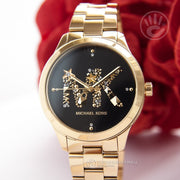  Shop Authentic Michael Kors Runway Quartz Black Dial Gold Steel Strap Watch For Women - MK6682 - Luxxuri