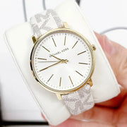 Shop Authentic Michael Kors Pyper Quartz Silver Dial White Leather Strap Watch For Women - MK2858 - Luxxuri