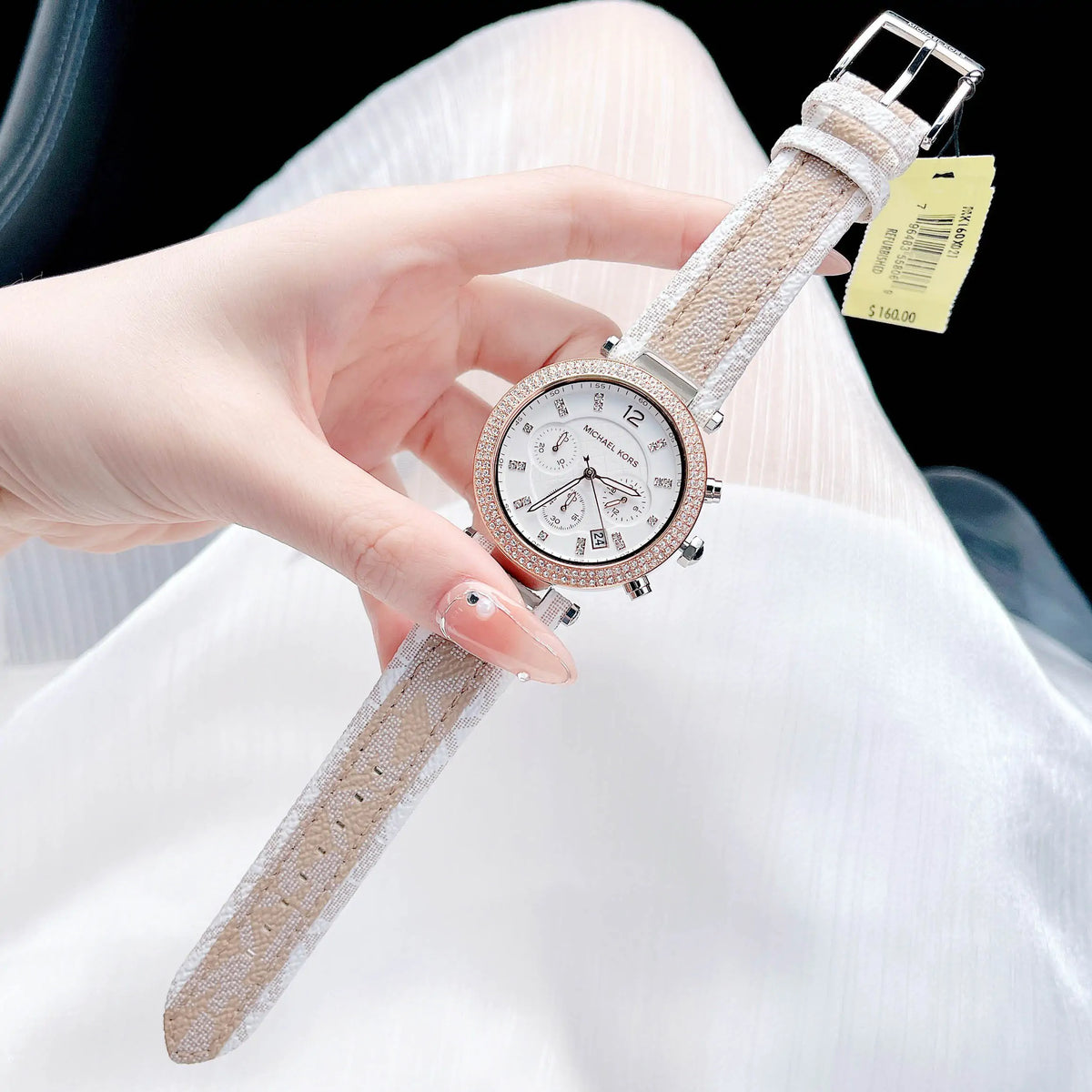  Shop Authentic Michael Kors Parker Chronograph White Dial Two Tone Leather Strap Watch For Women - MK6950 - Luxxuri