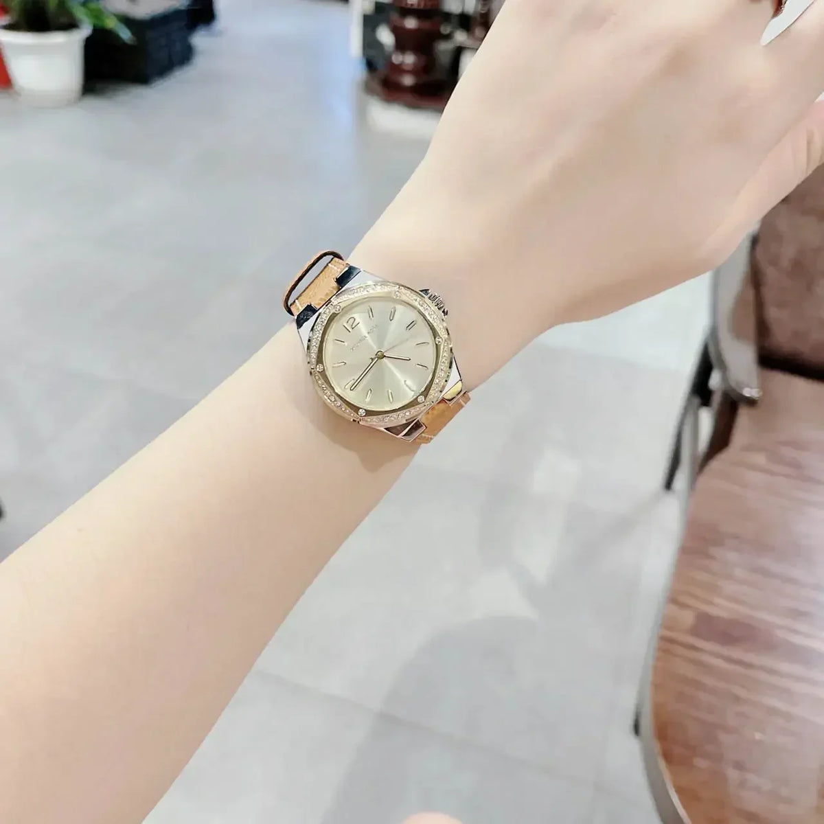  Shop Authentic Michael Kors Lennox Three-Hand Gold Dial Two Tone Steel Strap Watch For Women  - MK6988 - Luxxuri