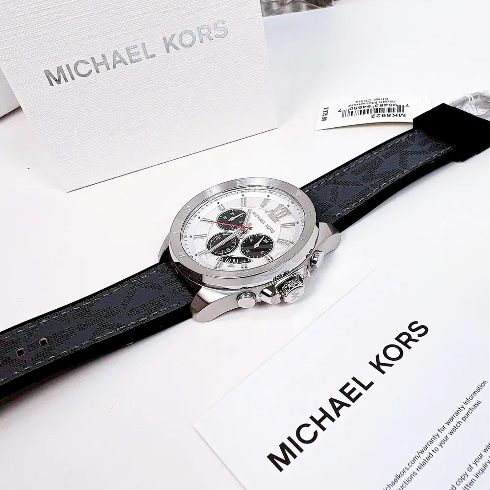  Shop Authentic Michael Kors Brecken Chronograph Silver Dial Grey Leather Strap Watch For Men - MK8922 - Luxxuri
