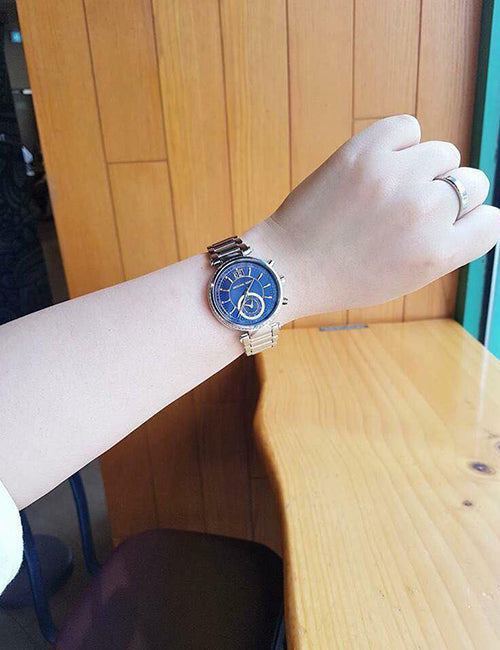  Shop Authentic Michael Kors Sawyer Navy Blue Dial Silver Steel Strap Watch for Women - MK6224 - Luxxuri