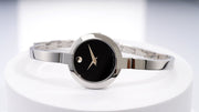  Shop Authentic Movado Bela Black Dial Silver Steel Strap Watch For Women - 0606595 - Luxxuri