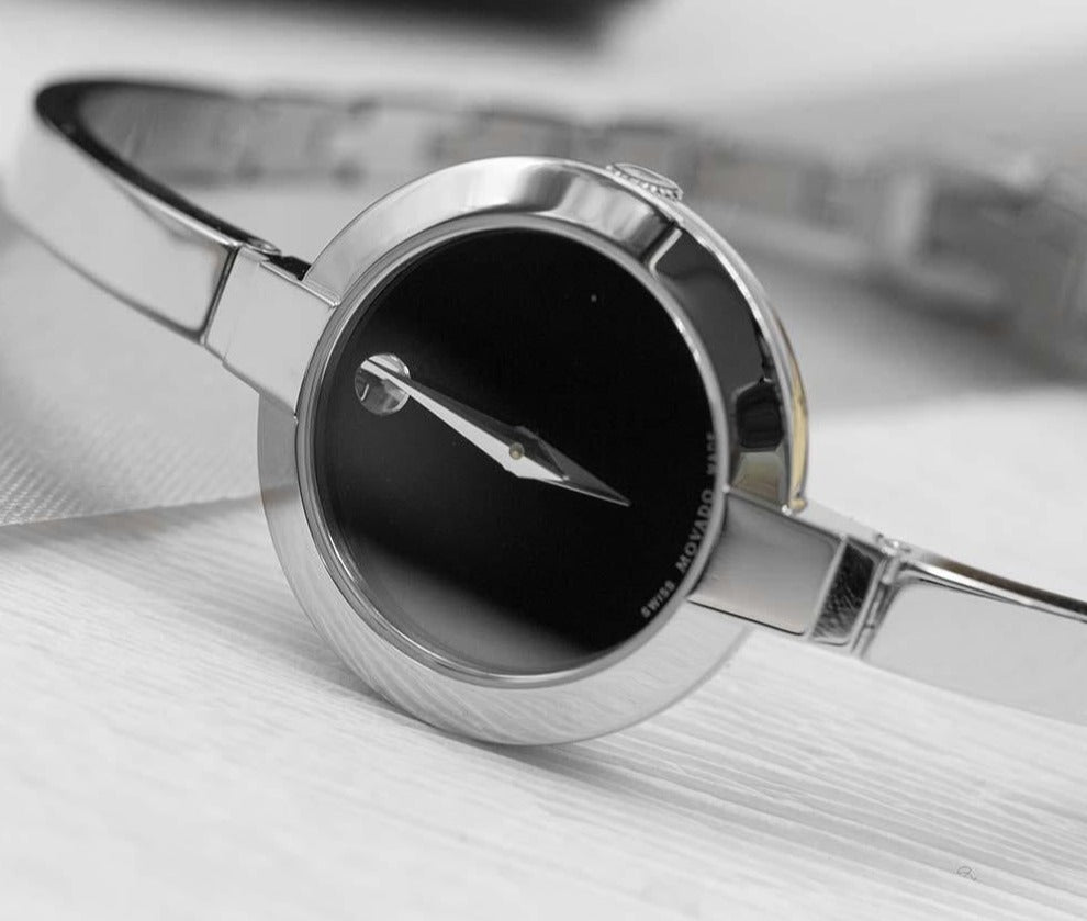  Shop Authentic Movado Bela Black Dial Silver Steel Strap Watch For Women - 0606595 - Luxxuri