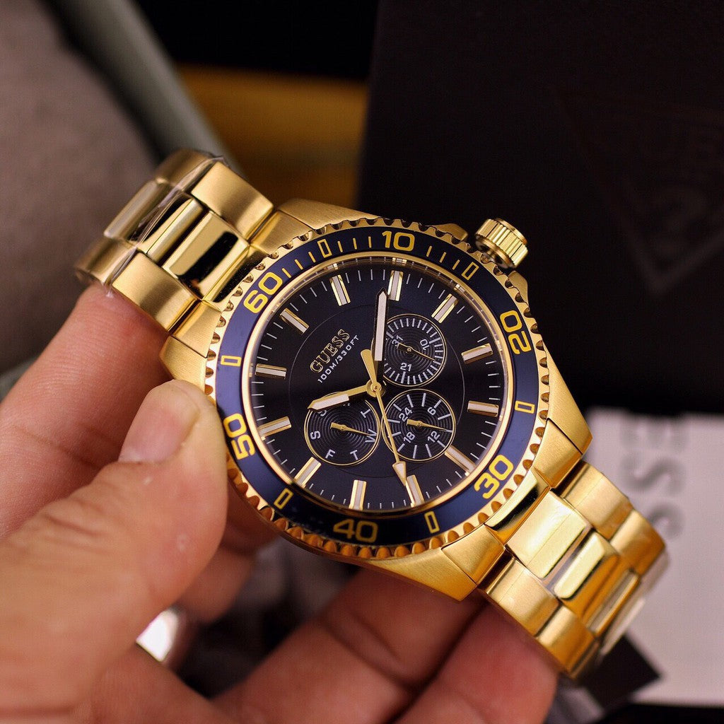  Shop Authentic Guess Chaser Multifunction Blue Dial Gold Steel Strap Watch for Men - W0172G5 - Luxxuri