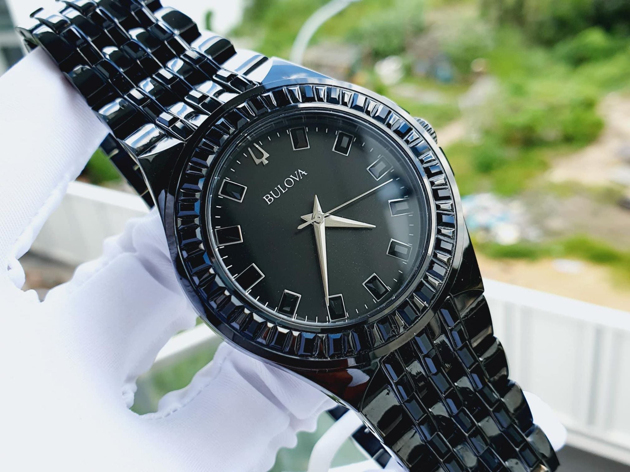  Shop Authentic Bulova Crystal Collection Phantom Black Dial Black Steel Strap Watch for Men - 98A240 - Luxxuri