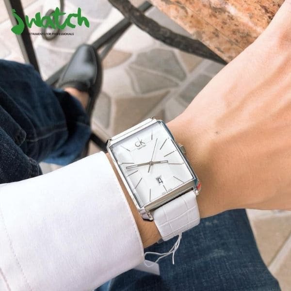  Shop Authentic Calvin Klein Window White Dial White Leather Strap Watch for Men - K2M21120 - Luxxuri