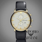  Shop Authentic Emporio Armani Gianni Beige Dial Grey Leather Strap Watch For Men - AR0386 - Luxxuri