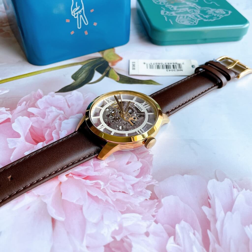  Shop Authentic Fossil Townsman Automatic Skeleton Gold Dial Brown Leather Strap Watch for Men - ME3043 - Luxxuri