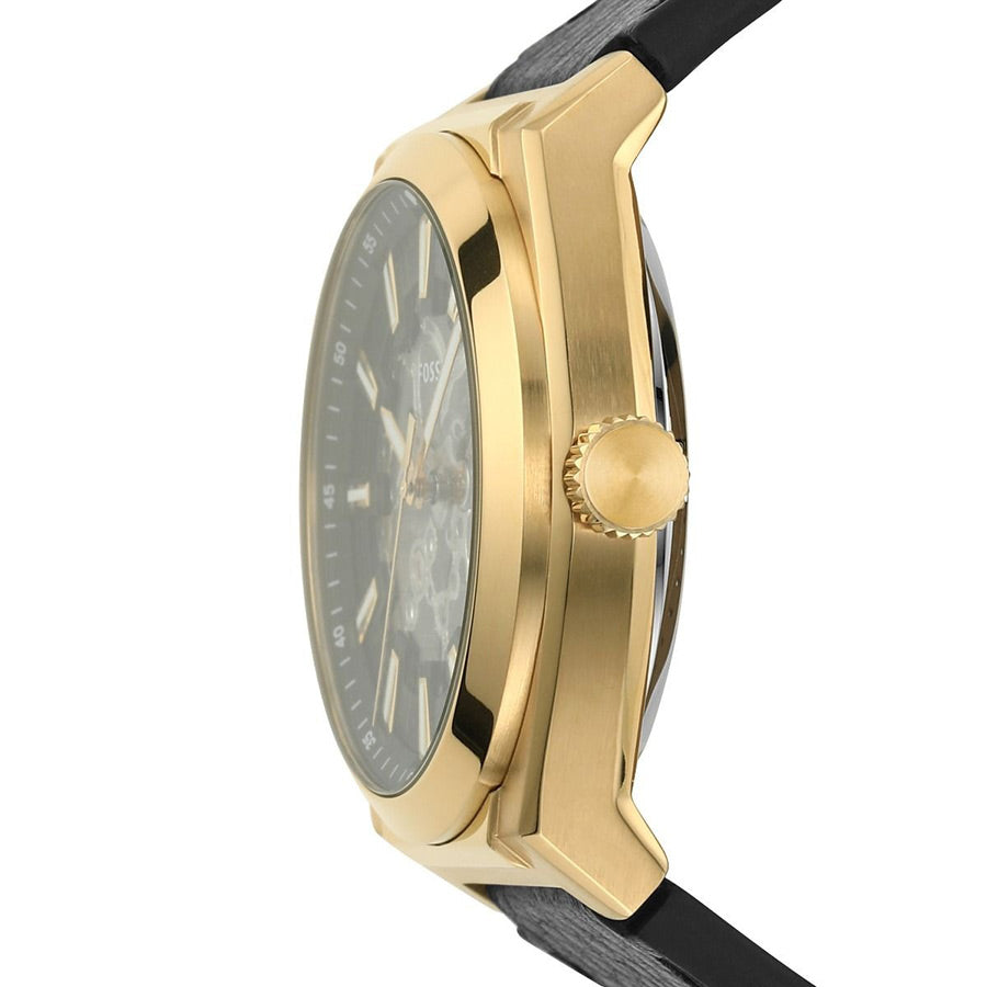  Shop Authentic Fossil Everett Automatic Skeleton Black Dial Black Leather Strap Watch for Men - ME3208 - Luxxuri