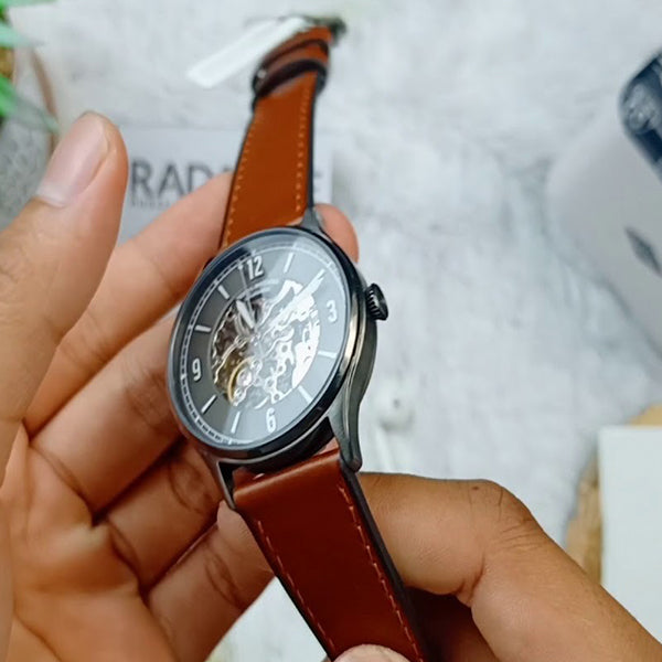  Shop Authentic Fossil Forrester Automatic Skeleton Grey Dial Brown Leather Strap Watch for Men - ME3178 - Luxxuri