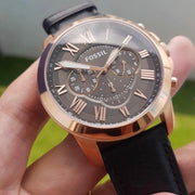  Shop Authentic Fossil Grant Chronograph Grey Dial Black Leather Strap Watch for Men - FS5085 - Luxxuri