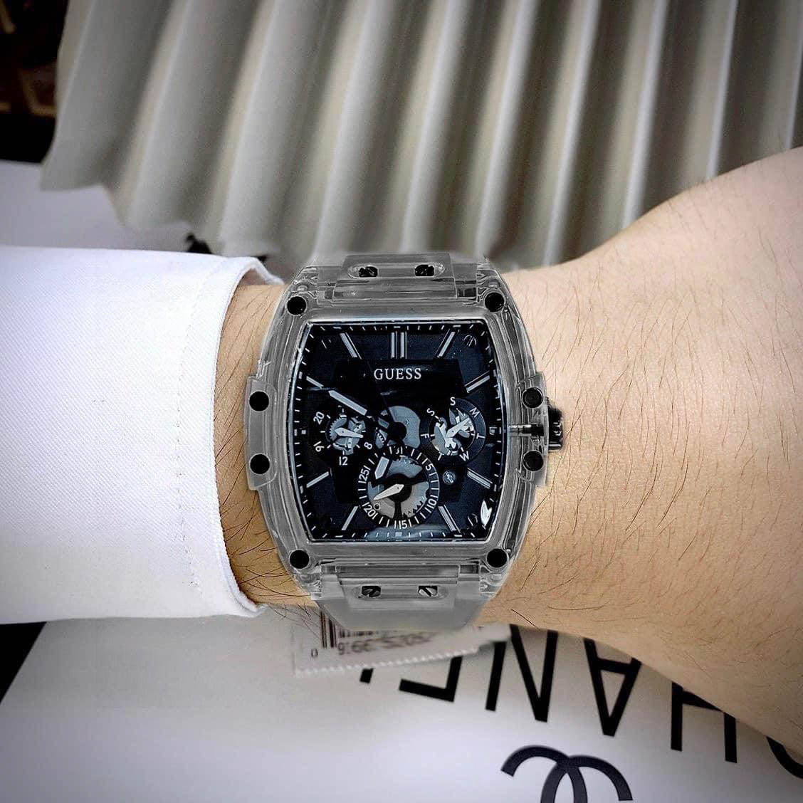  Shop Authentic Guess Phoenix Multifunction Black Dial Grey Silicone Strap Watch For Men - GW0203G9 - Luxxuri
