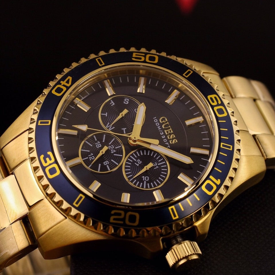  Shop Authentic Guess Chaser Multifunction Blue Dial Gold Steel Strap Watch for Men - W0172G5 - Luxxuri