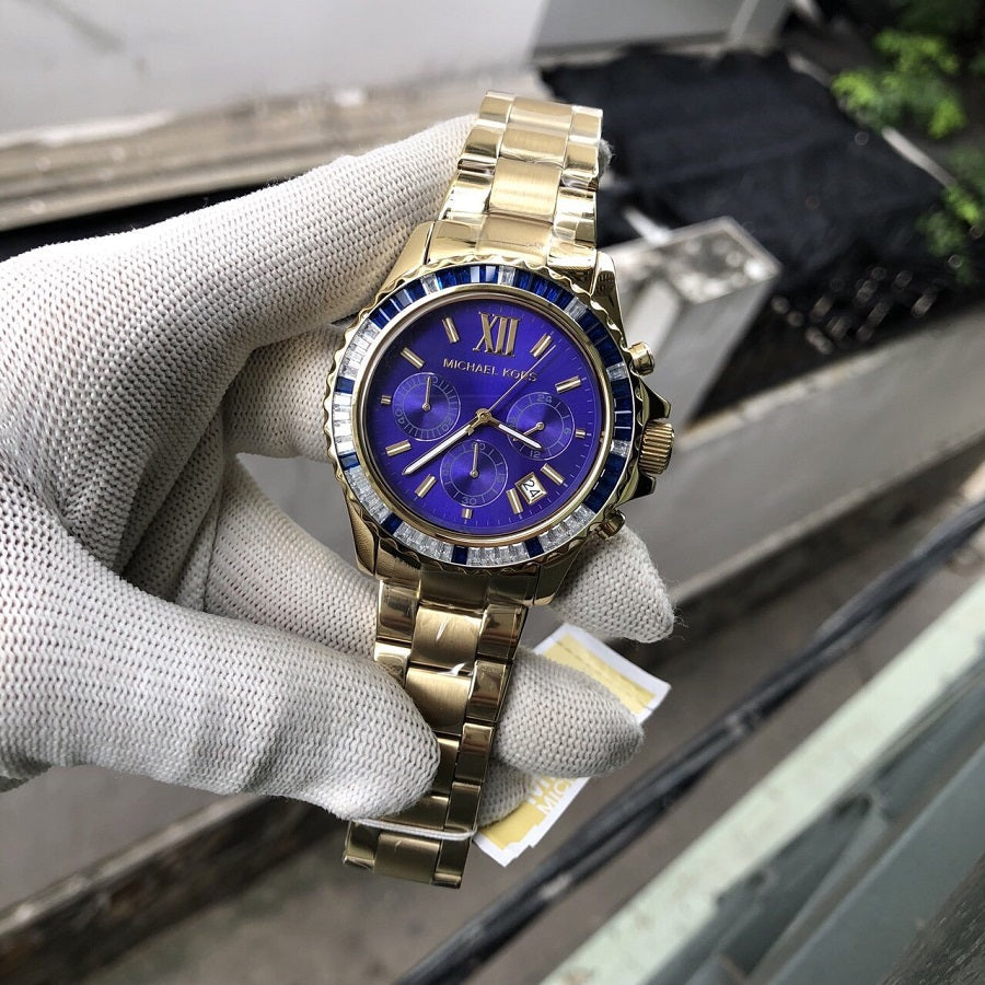  Shop Authentic Michael Kors Everest Chronograph Blue Dial Gold Steel Strap Watch for Women - MK5754 - Luxxuri