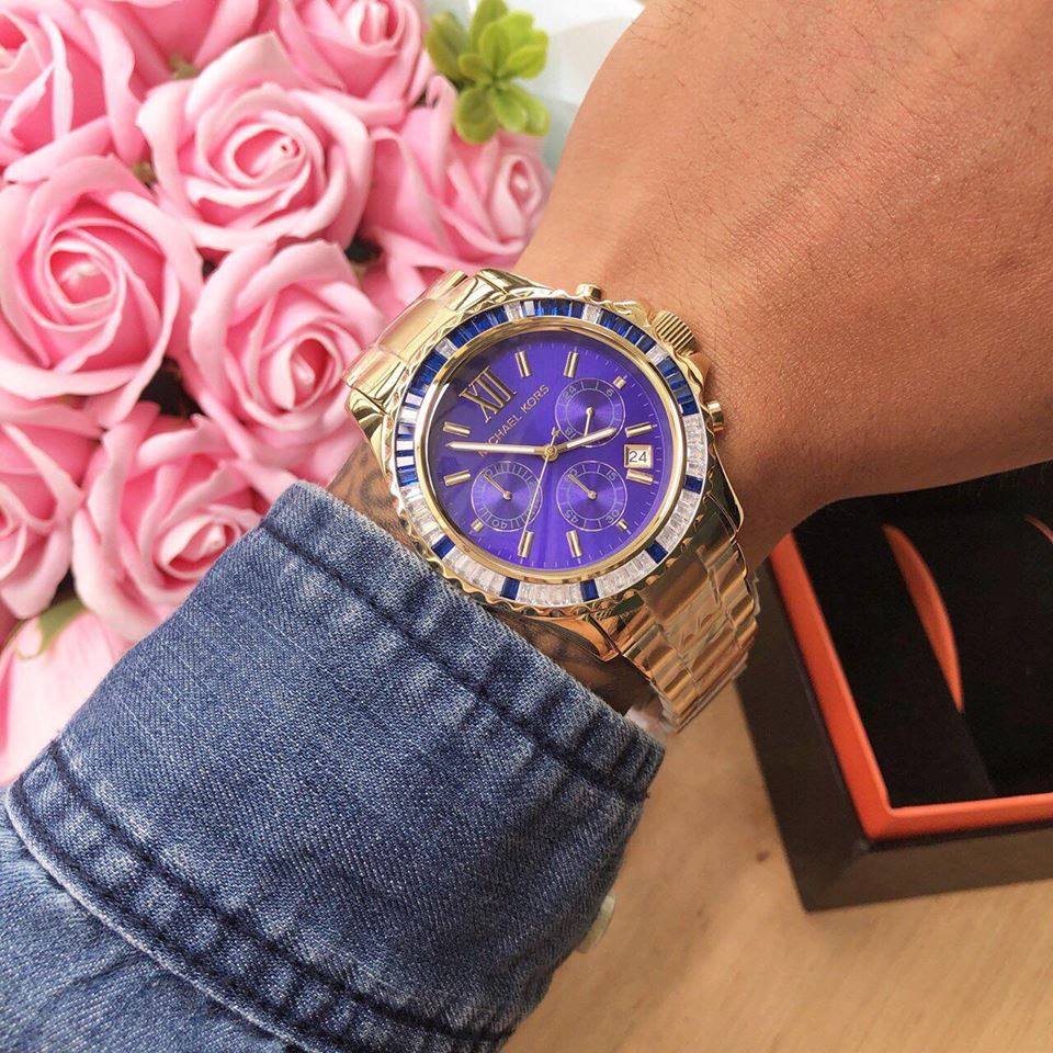  Shop Authentic Michael Kors Everest Chronograph Blue Dial Gold Steel Strap Watch for Women - MK5754 - Luxxuri