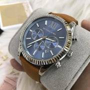 Shop Authentic Michael Kors Lexington Chronograph Blue Dial Brown Leather Strap Watch For Men - MK8537 - Luxxuri