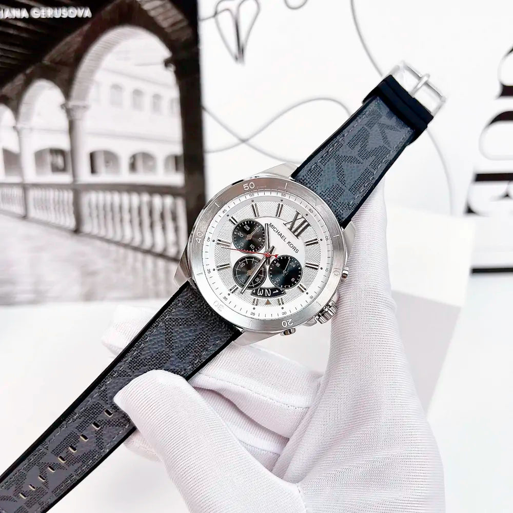  Shop Authentic Michael Kors Brecken Chronograph Silver Dial Grey Leather Strap Watch For Men - MK8922 - Luxxuri