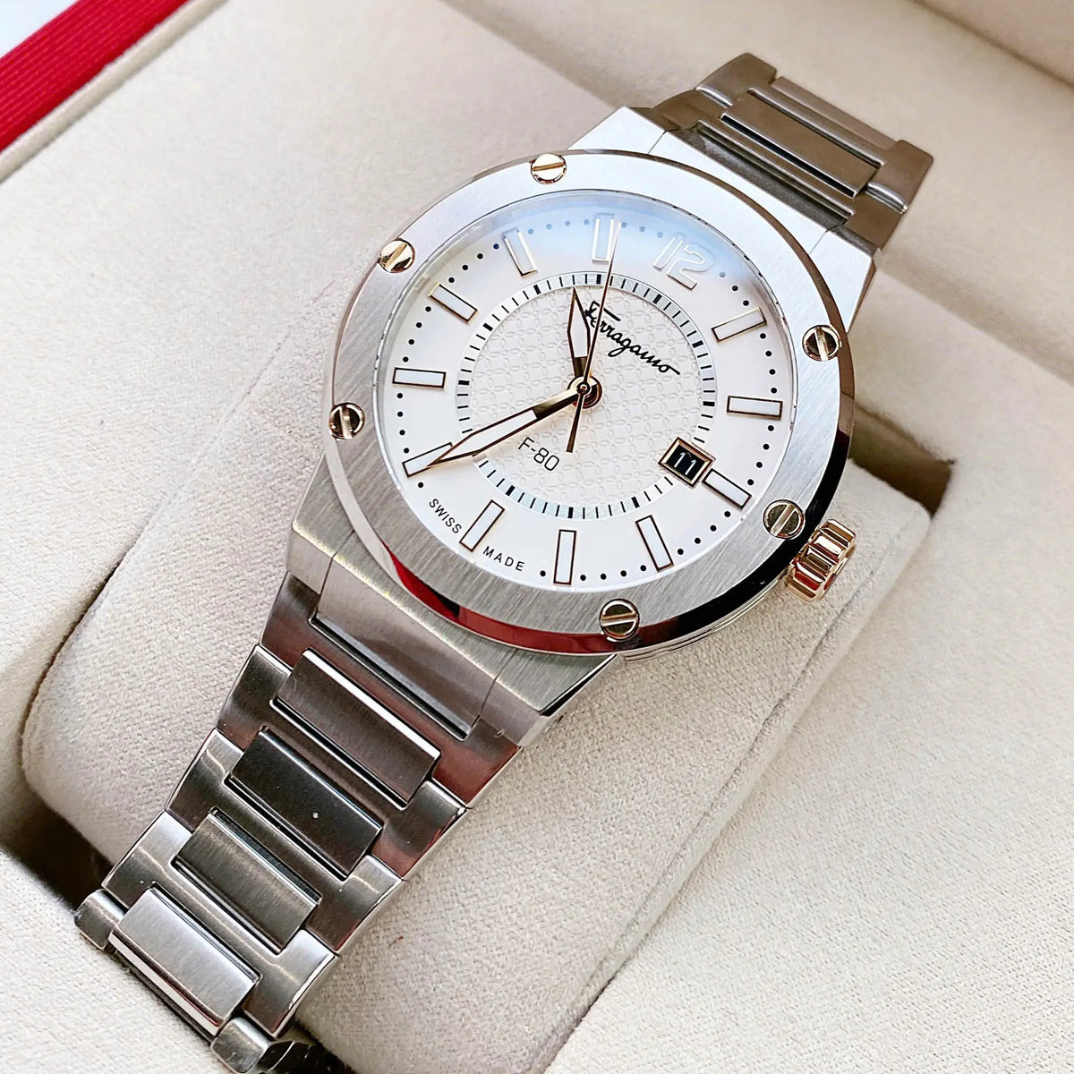  Shop Authentic Salvatore Ferragamo F-80 Classic Silver Dial Silver Steel Strap Watch for Men - SFHY02922 - Luxxuri