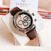  Shop Authentic Versace Classic Chronograph Quartz Silver Dial Brown Leather Strap Watch For Men - VEV700119 - Luxxuri