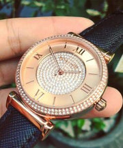  Shop Authentic Michael Kors Catlin Rose Gold Crystal Dial Black Leather Strap Watch for Women - MK2376 - Luxxuri