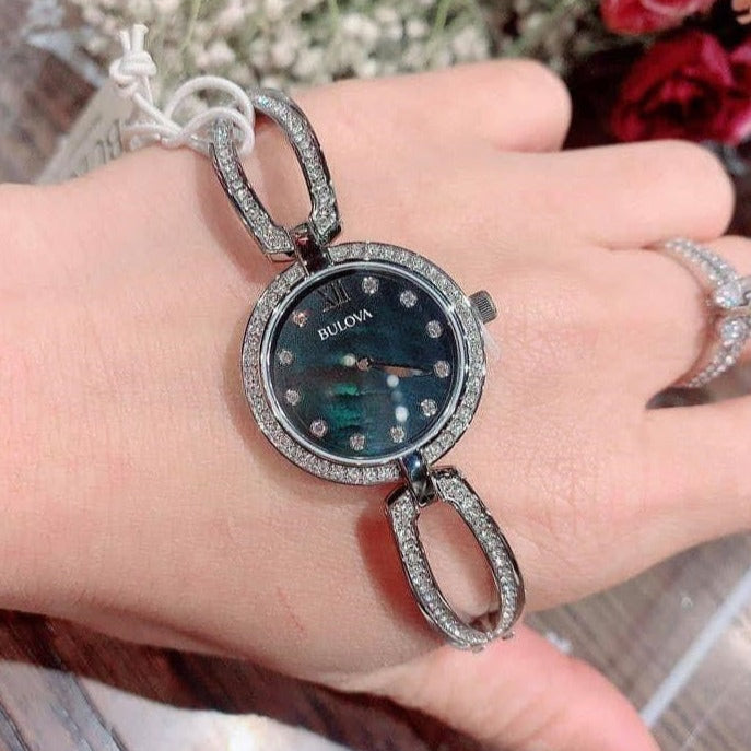  Shop Authentic Bulova Crystal Black Mother of Pearl Dial Silver Steel Strap Watch for Women - 96L224 - Luxxuri