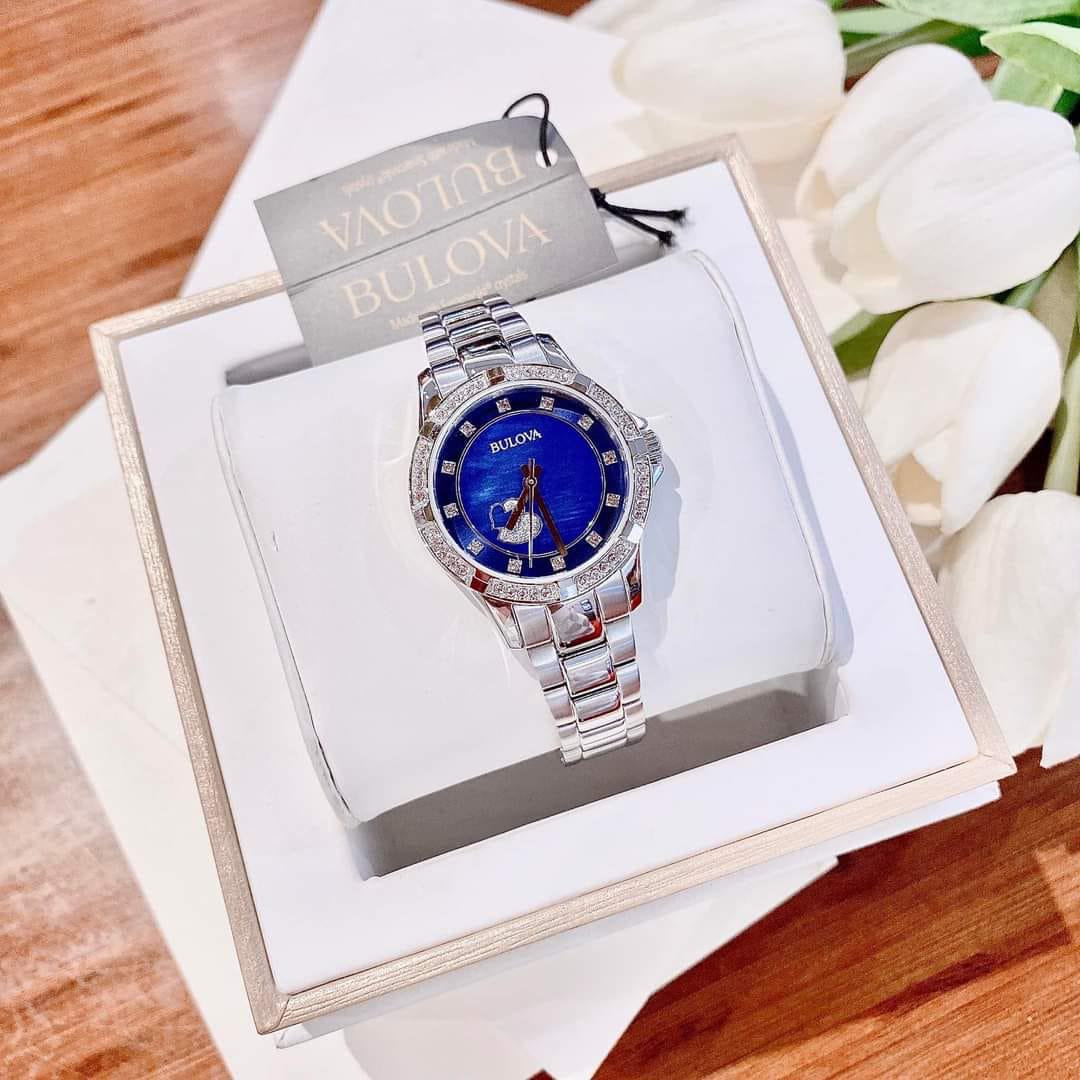  Shop Authentic Bulova Crystal Collection Blue Mother of Pearl Dial Silver Steel Strap Watch for Women - 96L238 - Luxxuri