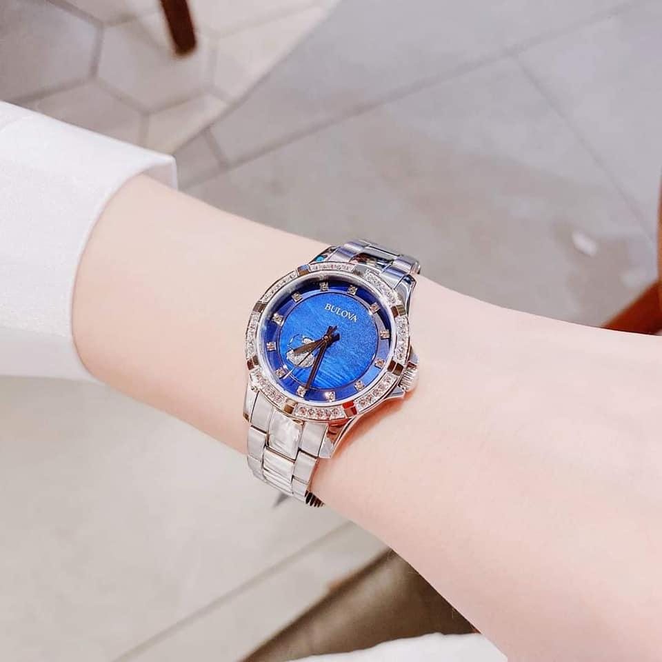 Shop Authentic Bulova Crystal Collection Blue Mother of Pearl Dial Silver Steel Strap Watch for Women - 96L238 - Luxxuri