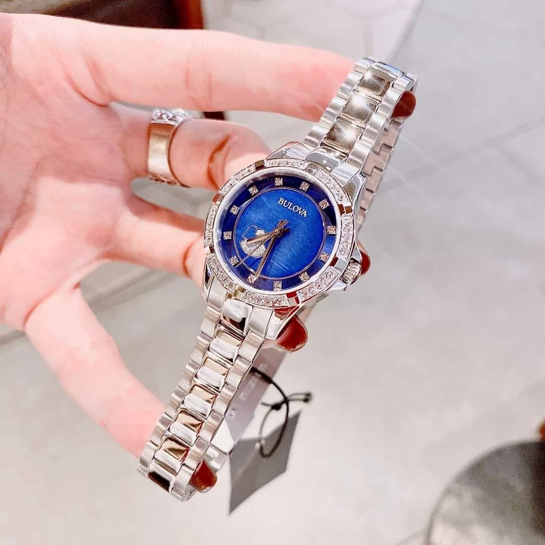  Shop Authentic Bulova Crystal Collection Blue Mother of Pearl Dial Silver Steel Strap Watch for Women - 96L238 - Luxxuri