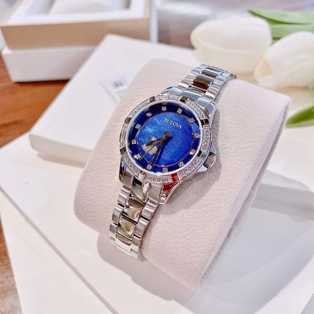  Shop Authentic Bulova Crystal Collection Blue Mother of Pearl Dial Silver Steel Strap Watch for Women - 96L238 - Luxxuri