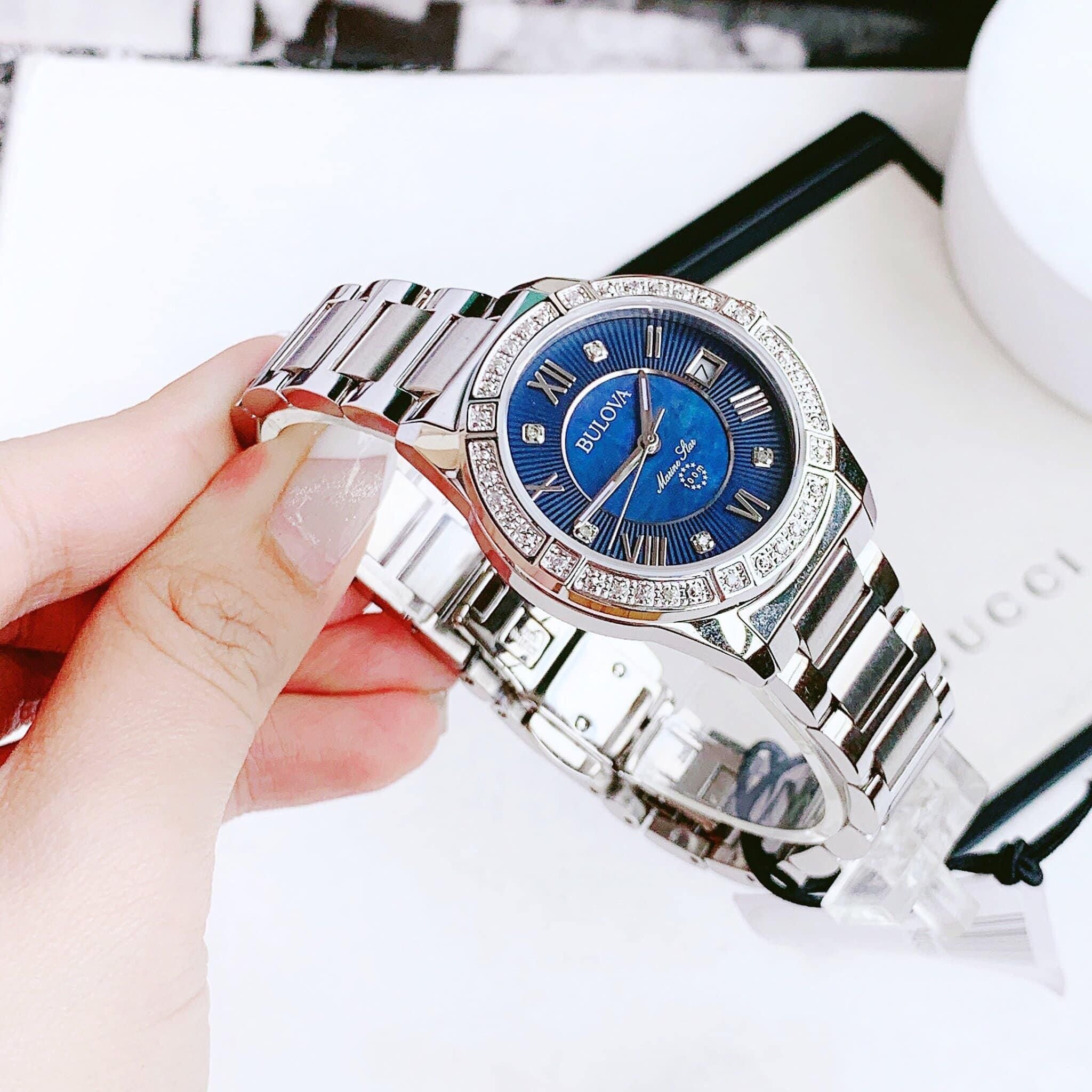  Shop Authentic Bulova Marine Star Blue Dial Silver Steel Strap Watch for Women - 96R215 - Luxxuri