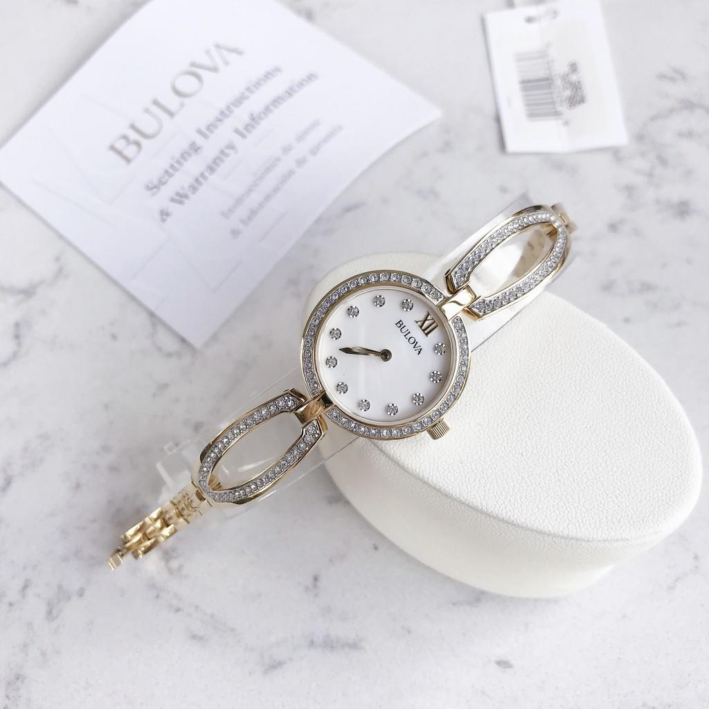  Shop Authentic Bulova Crystal Collection Mother of Pearl Dial Gold Steel Strap Watch for Women - 98L225 - Luxxuri