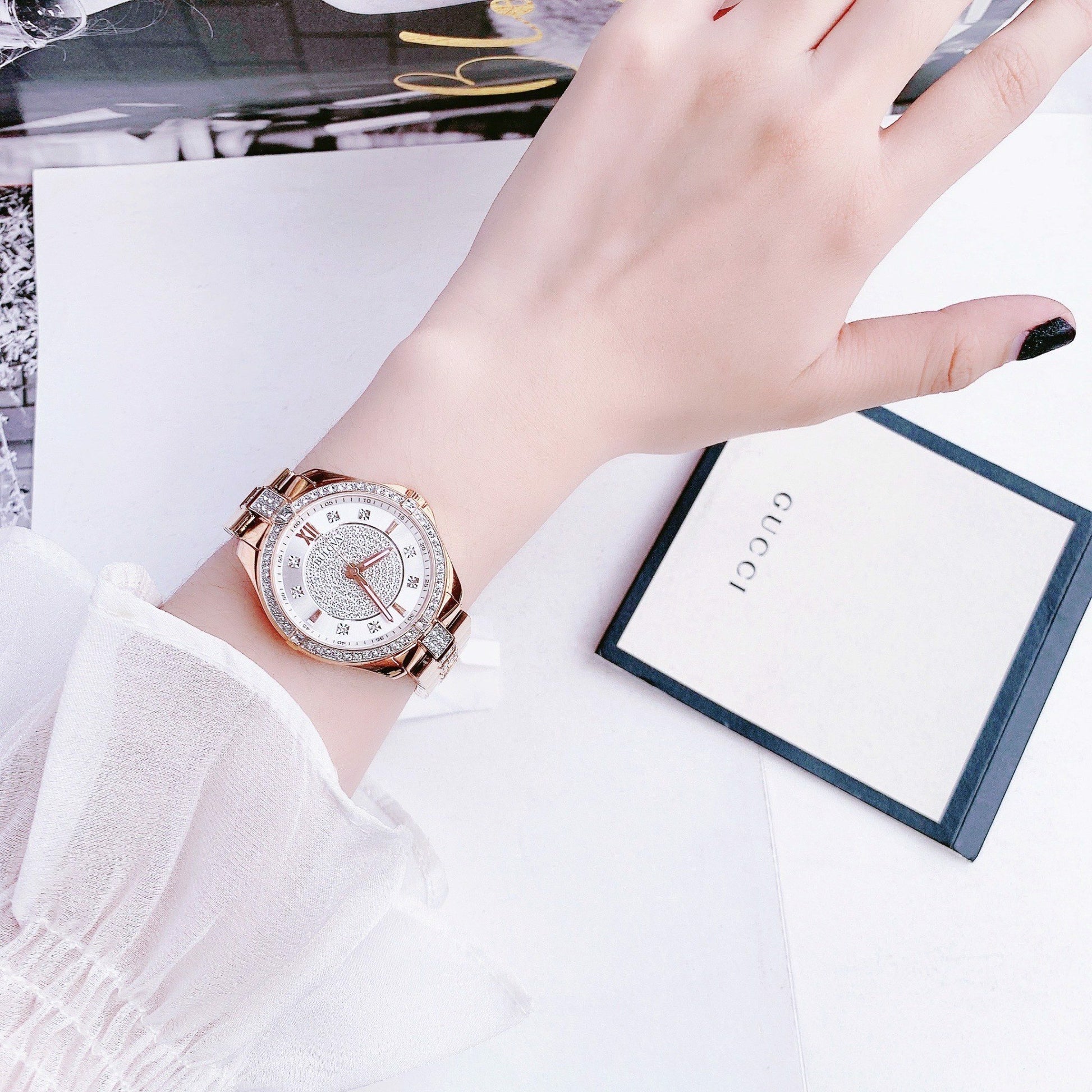  Shop Authentic Bulova Crystal Collection Silver Dial Rose Gold Steel Strap Watch for Women - 98L229 - Luxxuri