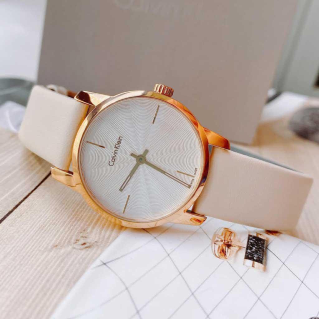 Shop Authentic Calvin Klein City Silver Dial White Leather Strap Watch for Women - K2G236X6 - Luxxuri