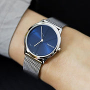  Shop Authentic Calvin Klein Minimal Blue Dial Silver Mesh Bracelet Watch for Women - K3M2212N - Luxxuri