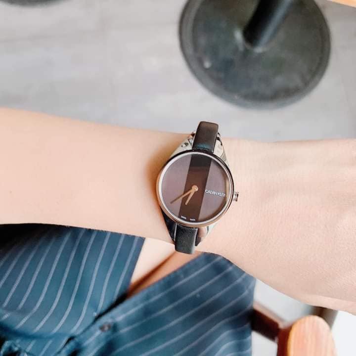  Shop Authentic Calvin Klein Rebel Black Grey Dial Black Leather Strap Watch for Women - K8P231C1 - Luxxuri