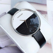  Shop Authentic Calvin Klein Rise White Grey Dial Black Leather Strap Watch for Women - K7A231C3 - Luxxuri
