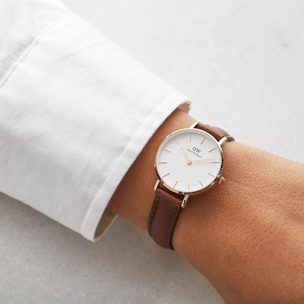  Shop Authentic Daniel Wellington Classic Petite St Mawes White Dial Brown Leather Strap Watch For Women - DW00100187 - Luxxuri