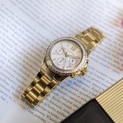  Shop Authentic Michael Kors Everest Chronograph White Dial Gold Steel Strap Watch For Women - MK7212 - Luxxuri