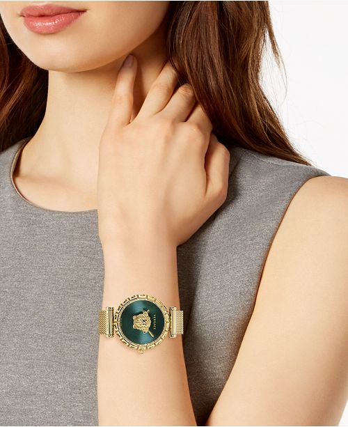  Shop Authentic Versace Palazzo Empire Greca Green Dial Gold Mesh Bracelet Watch for Women - VEDV00819 - Luxxuri