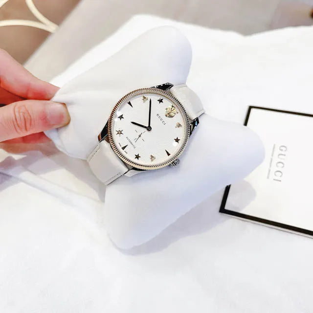  Shop Authentic Gucci G Timeless Automatic Silver Dial Beige Leather Strap Watch For Men - YA126348 - Luxxuri