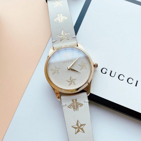  Shop Authentic Gucci G Timeless White Dial White Leather Strap Watch For Women - YA1264096 - Luxxuri