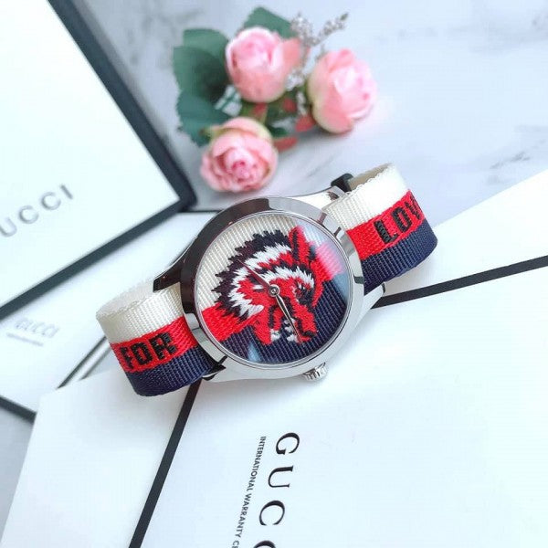  Shop Authentic Gucci G Timeless Quartz White Red Blue Dial Multicolored NATO Strap Watch For Men - YA1264059 - Luxxuri