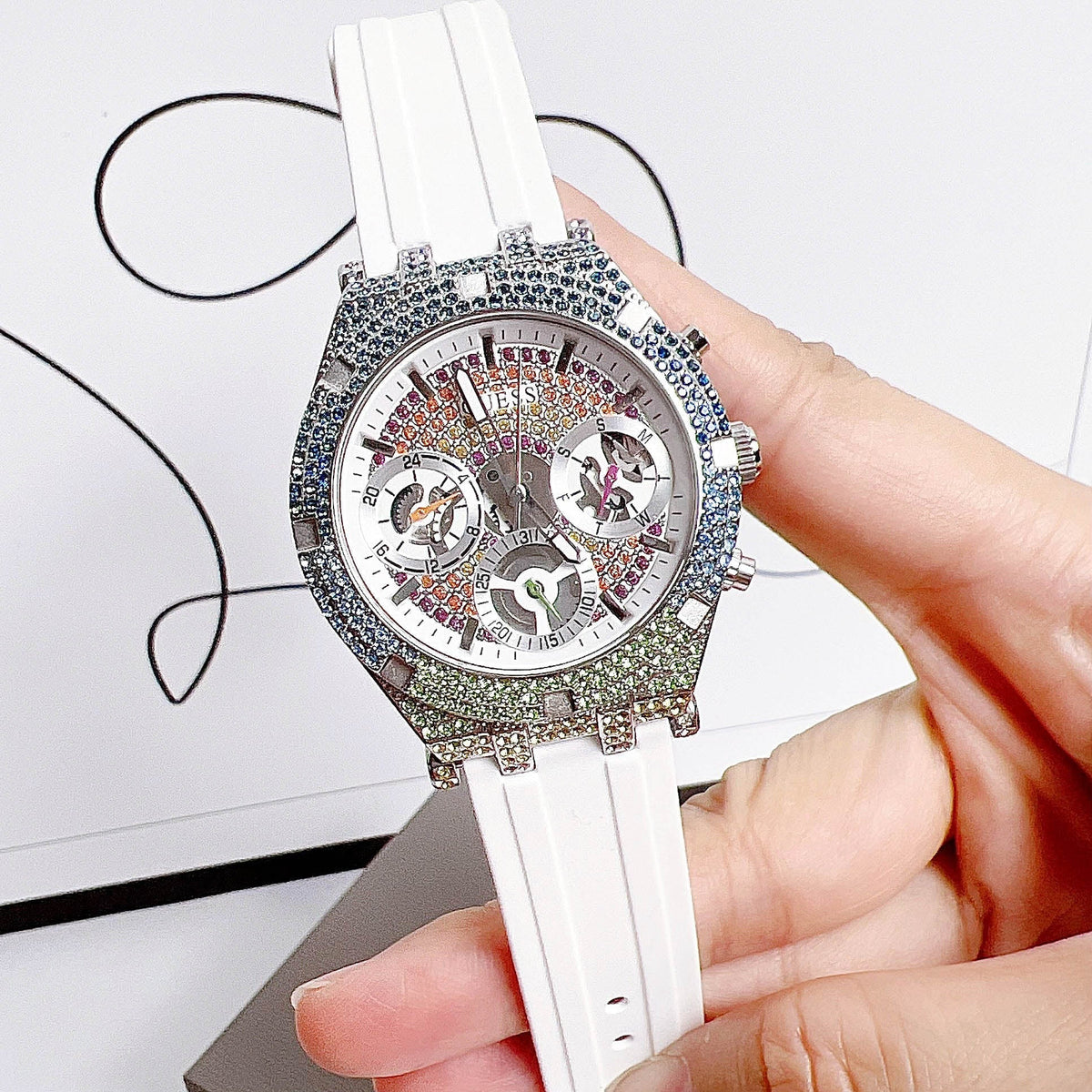  Shop Authentic Guess Glitz Pride Limited Edition White Dial White Rubber Strap Watch for Women - GW0407L4 - Luxxuri
