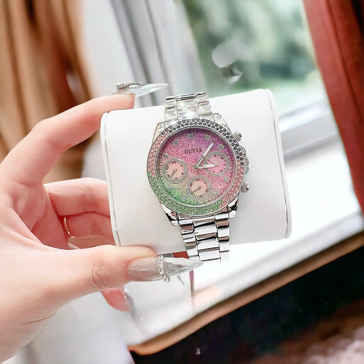  Shop Authentic Guess Sol Chronograph Crystals Multicolor Dial Silver Steel Strap Watch For Women - GW0483L1 - Luxxuri
