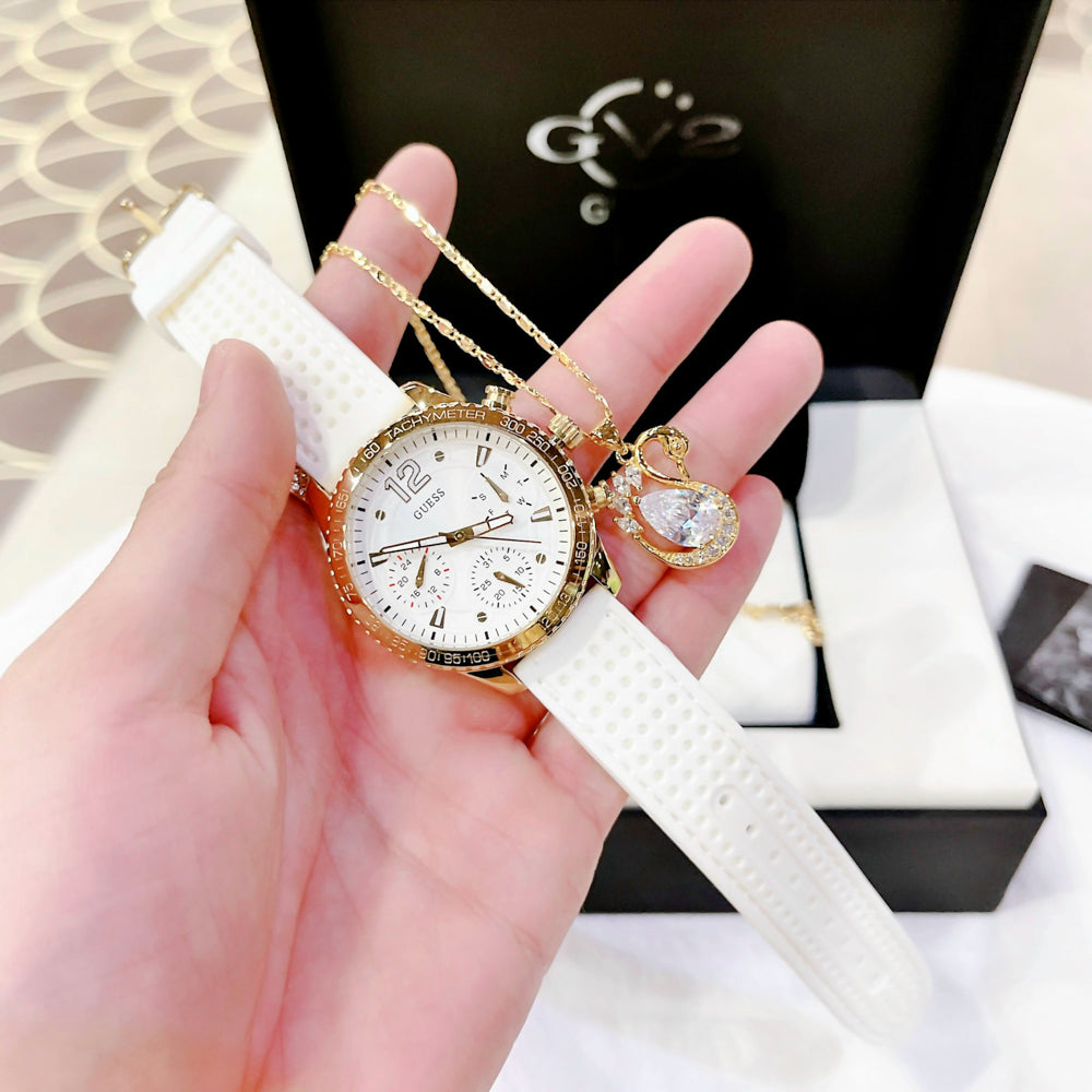  Shop Authentic Guess Marina Multifunction White Dial White Rubber Strap Watch for Women - W1025L5 - Luxxuri