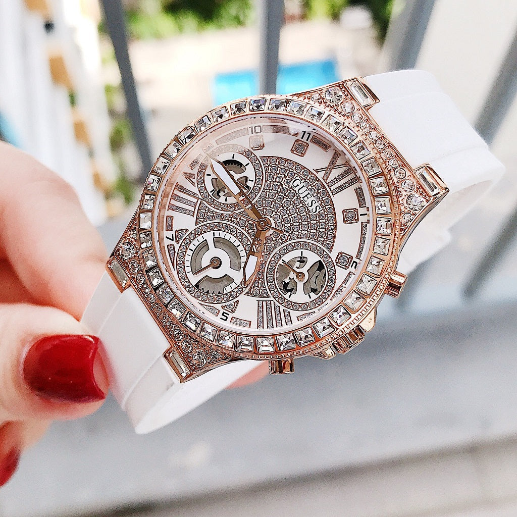  Shop Authentic Guess Moonlight Diamonds White Dial White Rubber Strap Watch for Women - GW0257L2 - Luxxuri