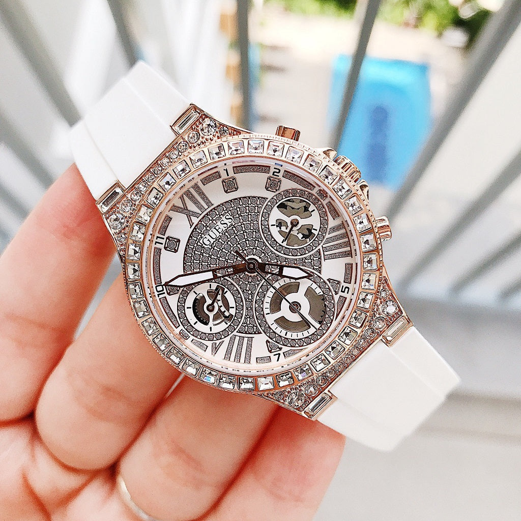  Shop Authentic Guess Moonlight Diamonds White Dial White Rubber Strap Watch for Women - GW0257L2 - Luxxuri